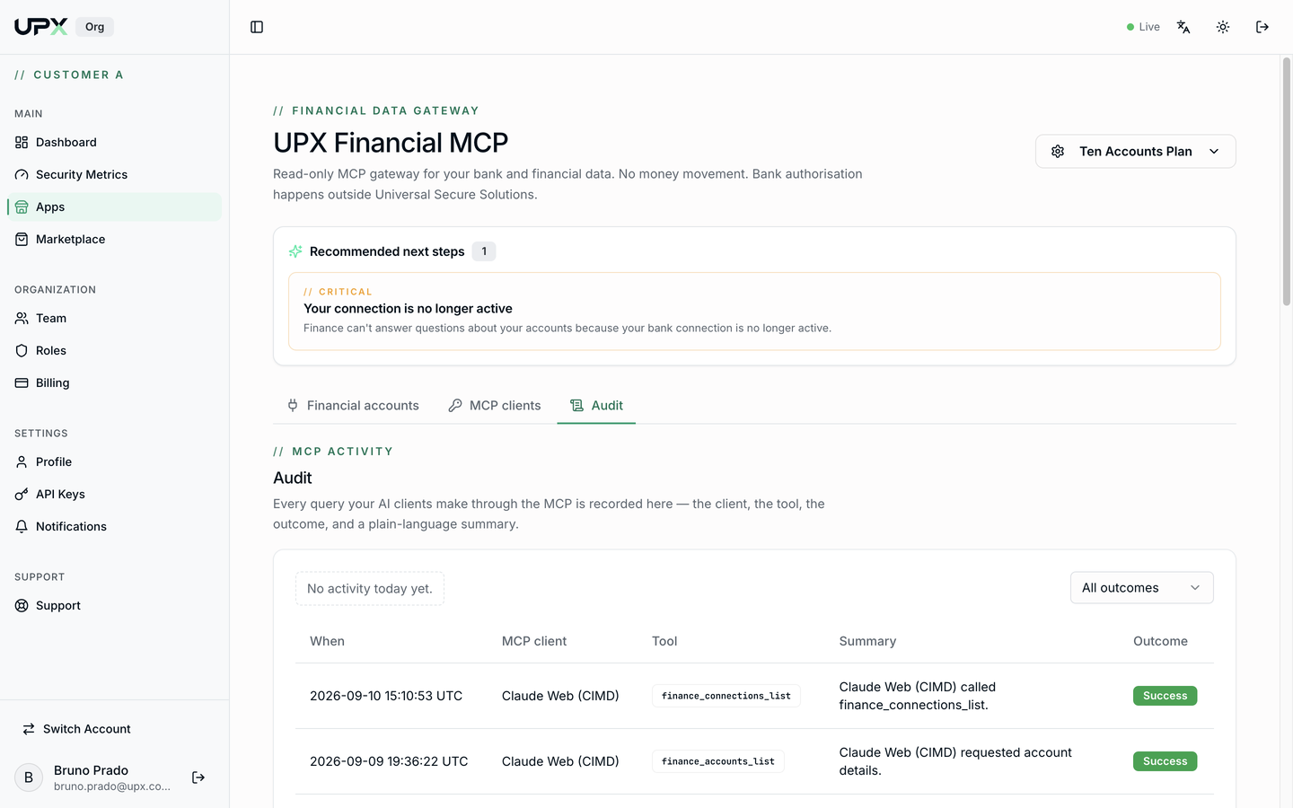 Audit tab with the query history