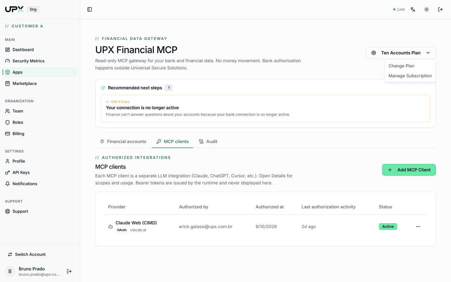 Plan menu with Change Plan and Manage Subscription
